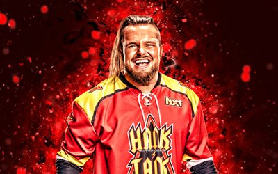 livro razão do tanque, 4k, luzes de néon vermelhas, wwe, criativo, lutador americano, nxt, fundo abstrato vermelho, entretenimento de luta livre mundial, lutadores, livro razão do tanque 4k