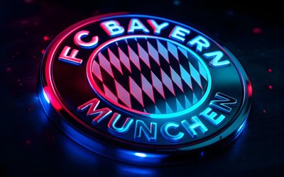 4k, logo in metallo del fc bayern monaco, oscurità, bundesliga, bagliore colorato, stadio di calcio, calcio, logo 3d dell'fc bayern monaco, logo dell'fc bayern monaco, fc bayern monaco, squadra di calcio tedesca