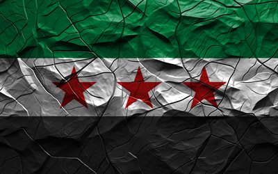 4k, bandeira da síria, textura de pedra, ásia, bandeira 3d da síria, fundo com rachaduras, síria, bandeira síria