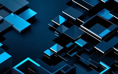 4k, cuadrados azules, creativo, patrones de cuadrados, arte geométrico, formas abstractas, fondos azules 3d, cuadrícula, cuadrados azules 3d, fondo con cuadrados
