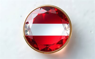 bandera de austria, 4k, bandera austriaca dentro de una piedra preciosa, fondo blanco, piedra preciosa, fondo de cristal blanco rojo, austria, bandera austriaca