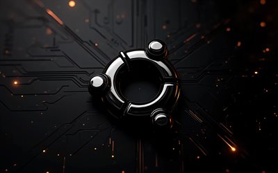 ubuntus logotyp i mörk metall, 4k, linux, ubuntu mörk metallskylt, svart moderkort, linux ubuntu, svart teknik bakgrund, ubuntu emblem, ubuntu 3d logotyp, ubuntu logotyp, ubuntu