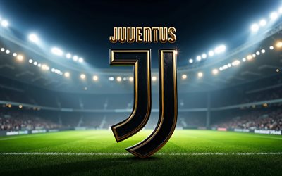 logo juventus fc in metallo, 4k, stadio di calcio, faretti, serie a, calcio, logo della juventus fc, logo 3d della juve, juve fc, società calcistica italiana, lo stemma della juve