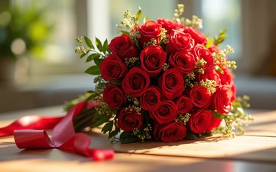 bröllopsbukett med röda rosor, brudbukett, röda rosor, röd bröllopsbukett, bröllop koncept, rosor bukett, bröllop, rosor