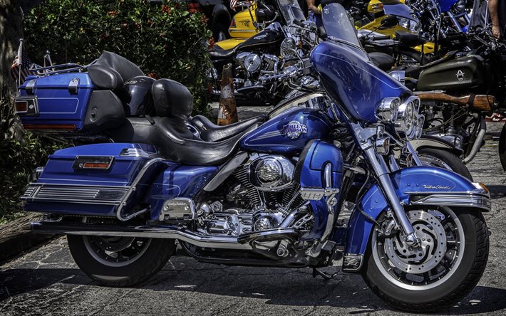 Harley Davidson, blue motorcycle, new motorcycles, blue Harley Davidson
