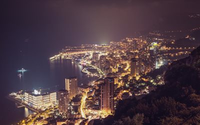 la nuit, la Côte, la Mer, le Monte Carlo, Monaco, Monte-Carlo la nuit