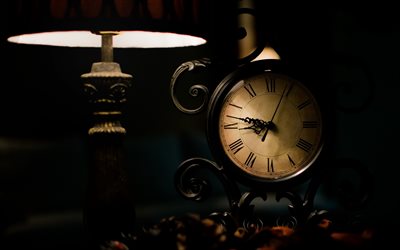 Old clock, time, antique clock, antique lamp