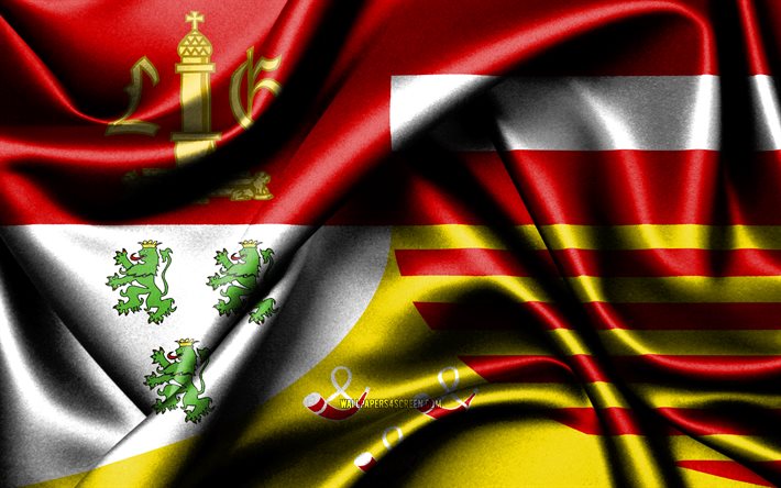 lögnflagga, 4k, belgiska provinser, tygflaggor, liege day, liege flagg, vågiga sidenflaggor, belgien, belgiens provinser, lögn