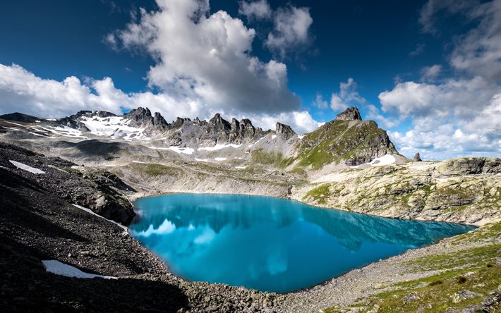 بيزول خمسة بحيرة, 4k, hdr, البحيرات الزرقاء, جبال الألب, المعالم السويسرية, 5 ليك الارتفاع, سويسرا, أوروبا, طبيعة جميلة