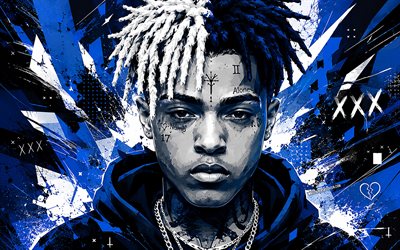 XXXTentacion, 4k, blue abstract background, music stars, Jahseh Dwayne Ricardo Onfroy, abstract art, american rapper, XXXTentacion art, american celebrity, XXXTentacion 4K