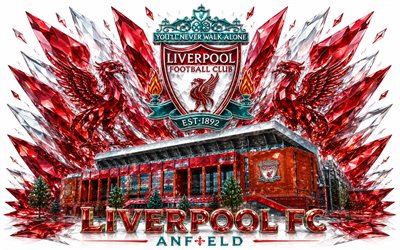 Liverpool FC logo, 4k, English football club, Liverpool FC, crystal art, Liverpool FC emblem, Anfield, Liverpool, England, football, Premier League, Liverpool logo