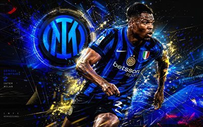 denzel dumfries, inter milan, fanitaidetta, sininen musta abstrakti digitaalinen tausta, denzel dumfries inter milan, luovaa taidetta, inter milan logo, denzel dumfries internazionale, jalkapallo, fc internazionale