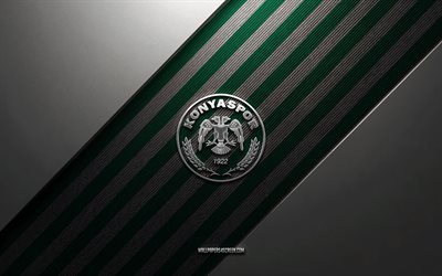 Konyaspor logo, 4k, steel background, Turkish football club, green white lines, Konyaspor emblem, Super Lig, Konyaspor, Turkey, football, Konyaspor metal logo, Konyaspor crest