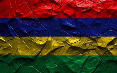 4k, علم موريشيوس, نسيج الحجر, أفريقيا, علم موريشيوس ثلاثي الأبعاد, الخلفية مع الشقوق, موريشيوس