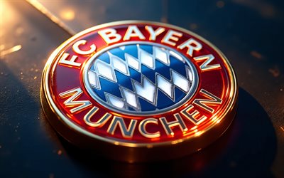logo lumineux du fc bayern munich, fond de métal sombre, emblème métallique du fc bayern munich, logo du fc bayern munich, allemagne, football, fc bayern munich, logo du bayern munich, bayern munich