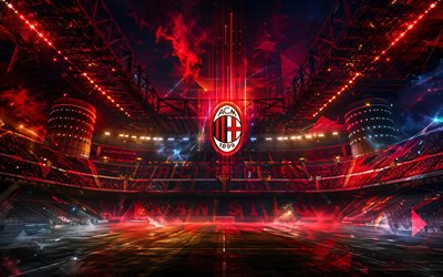 San Siro, AC Milan stadium, interior view, stands, AC Milan, red abstract digital background, Stadio Giuseppe Meazza, Milan, Italy, football, San Siro art