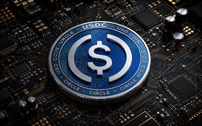 logotipo usdc, 4k, fundo de tecnologia azul, usdc, blockchain, criptografia usdc, emblema usdc, sinal usdc, moeda usdc, criptomoeda, logotipo 3d do usdc, moeda em dólares americanos