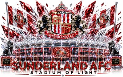 Sunderland AFC logo, 4k, English football club, Sunderland AFC, crystal art, Sunderland AFC emblem, Stadium of Light, Sunderland, England, football, Premier League, Sunderland logo