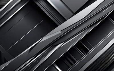 silver black background, 4k, material design, silver lines, 3D textures, artwork, metal art, geometry, abstract backgrounds, geometrical backgrounds, abstractions, black abstract backgrounds