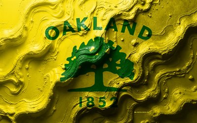 Oakland flag, 4k, stone wave texture, flags of American cities, Flag of Oakland, 3d Oakland flag, USA, flag of Oakland city, Oakland city flag, Oakland, California