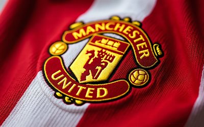 logotipo de tela del manchester united fc, 4k, manchester united fc, fondo de tela blanca roja, primera división, logotipo del manchester united, logotipo del manchester united fc, inglaterra