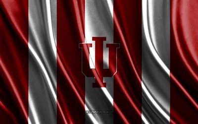 4k, Indiana Hoosiers logo, NCAA, red white silk texture, Indiana Hoosiers flag, American football club, silk flag, Indiana Hoosiers emblem, USA, Indiana Hoosiers badge, Indiana Hoosiers