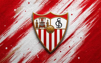 logotipo del sevilla fc, 4k, fondo de pintura blanca roja, sevilla fc, club de fútbol español, emblema del sevilla fc, la liga, españa, fútbol americano, logotipo de sevilla, sevilla
