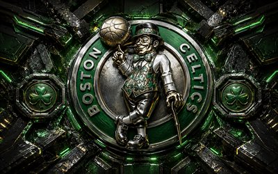 boston celtics metal logosu, 4k, yeşil metal arka plan, nba, basketbol, boston celtics'in logosu, boston celtics'in 3 boyutlu logosu, amerikan basketbol takımı, boston celtics