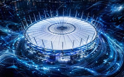BC Place, 4k, Vancouver, blue white light lines, BC Place Stadium, BC Lions Stadium, 2026 World Cup stadiums, creative art, Canada, Vancouver Whitecaps FC Stadium