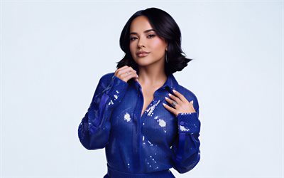 Becky G, 4k, blue costume, superstars, american singers, music stars, american celebrity, beauty, american stars, Becky G photoshoot