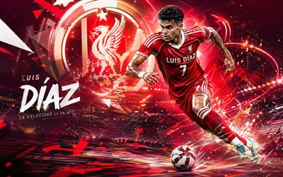 luis diaz, liverpool fc, fanitaidetta, punainen abstrakti digitaalinen tausta, luis diaz liverpool fc, luovaa taidetta, liverpool fc  logo, luis diaz liverpool, jalkapallo, liverpool