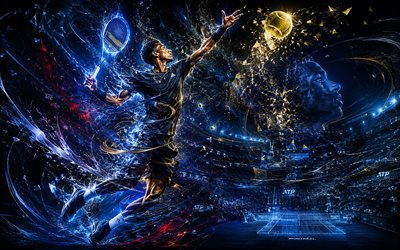 Felix Auger-Aliassime, 4k, Canadian tennis player, ATP, blue abstract lines art, tennis, Felix Auger-Aliassime art, Association of Tennis Professionals, creative art, blue light lines