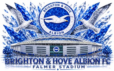 Brighton Hove Albion FC logo, 4k, English football club, Brighton Hove Albion FC, crystal art, Brighton Hove Albion FC emblem, Falmer Stadium, England, football, Premier League, Brighton Hove Albion
