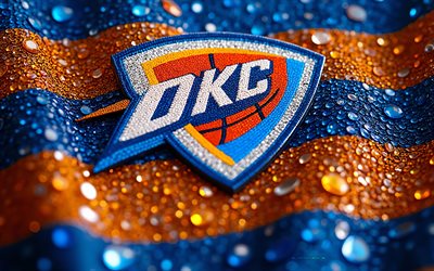 Oklahoma City Thunder diamonds logo, 4k, blue orange diamonds background, NBA, Oklahoma City Thunder logo, Oklahoma City Thunder emblem, USA, Oklahoma City Thunder, basketball