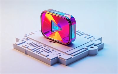 شعار اليوتيوب الإبداعي ثلاثي الأبعاد, 4k, خلفية بيضاء, فن ثلاثي الأبعاد, شعار يوتيوب, علامة يوتيوب, يوتيوب