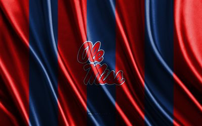 4k, Ole Miss Rebels logo, NCAA, red blue silk texture, Ole Miss Rebels flag, American football club, silk flag, Ole Miss Rebels emblem, USA, Ole Miss Rebels badge, Ole Miss Rebels