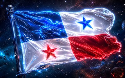 Panama glowing flag, 4k, darkness, flag of Panama, Day of Panama, 3D art, Panamanian flag, Panama neon flag, neon waves Panama flag, Panama 3D flag, Panama abstract flag, Panama