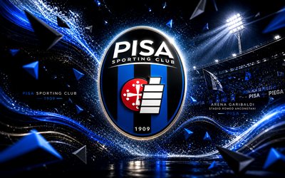 pisa sc, 4k, italyan futbol kulübü, pisa sc logosu, futbol sanatı, siyah mavi soyut arka plan, pisa sc amblemi, seri a, futbol, italya, pisa logosu, piza, arena garibaldi, stadyum romeo anconetani
