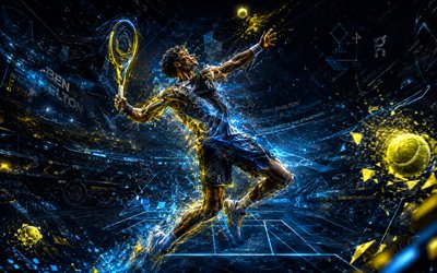 Ben Shelton, 4k, American tennis player, ATP, blue abstract lines art, tennis, Ben Shelton art, Association of Tennis Professionals, creative art, blue light lines