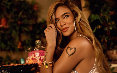 karol g, 4k, ritratto, cantanti colombiani, bellezza, donna bionda, stelle della musica, carolina giraldo navarro, celebrità colombiana, servizio fotografico di karol g