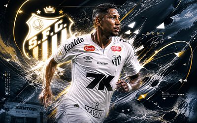 Rony, Santos FC, fan art, white abstract digital background, Rony Santos FC, creative art, Santos FC logo, Rony Santos, football, Santos, Ronielson da Silva Barbosa