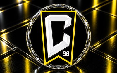 Columbus Crew SC logo, yellow metal background, Columbus Crew SC emblem, FC Cincinnati crystal sign, MLS, USA, football, soccer, Columbus Crew SC, Columbus Crew logo, Columbus Crew