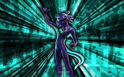 4k, axo de minuit, fond de rayons turquoise, skin axo de minuit, axo fortnite de minuit, art abstrait, skin axo fortnite minuit, personnages fortifiés, fortnite, art créatif