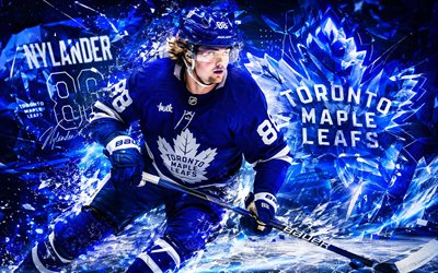 William Nylander, 4k, blue digital background, Toronto Maple Leafs, NHL, hockey, William Nylander 4K, Toronto Maple Leafs logo, fan art, William Nylander Toronto Maple Leafs