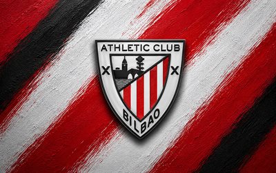 شعار أتلتيك بلباو, 4k, خلفية طلاء أحمر أسود أبيض, اتلتيك بلباو, نادي كرة القدم الاسباني, الدوري الاسباني, إسبانيا, كرة القدم