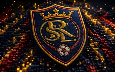 Real Salt Lake fabric logo, 4k, blue red 3D background, MLS, soccer, Real Salt Lake logo, football, Real Salt Lake 3D logo, Real Salt Lake, american soccer club, Real Salt Lake FC