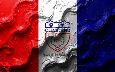 Cleveland flag, 4k, stone wave texture, flags of American cities, Flag of Cleveland, 3d Cleveland flag, USA, flag of Cleveland city, Cleveland city flag, Cleveland, Ohio