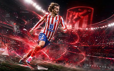 antonio griezmann, atlético de madrid, fan art, fondo digital abstracto rojo, antoine griezmann atlético de madrid, arte creativo, logotipo del atlético de madrid, antoine griezmann atlético, fútbol americano, rojiblancos, atlético