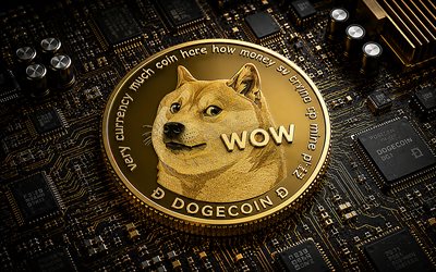 شعار دوجكوين, 4k, خلفية التكنولوجيا الذهبية, دوجكوين, blockchain, دوج, علامة دوجكوين, عملة دوجكوين, عملة مشفرة, شعار دوجكوين ثلاثي الأبعاد