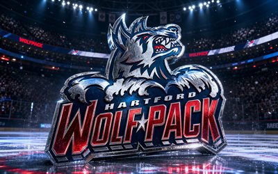 4k, hartford wolf pack metallilogo, kohdevalot, jääareena, ahl, luova, jääkiekko, hartford wolf pack  logo, jääkiekkostadion, hartford wolf pack 3d  logo, amerikkalainen jääkiekkojoukkue, hartford wolf pack